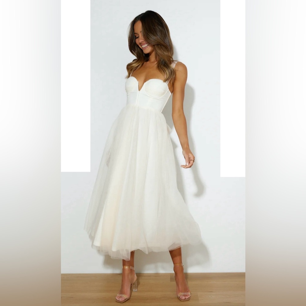 Hello Molly White Strapless Midi Dress